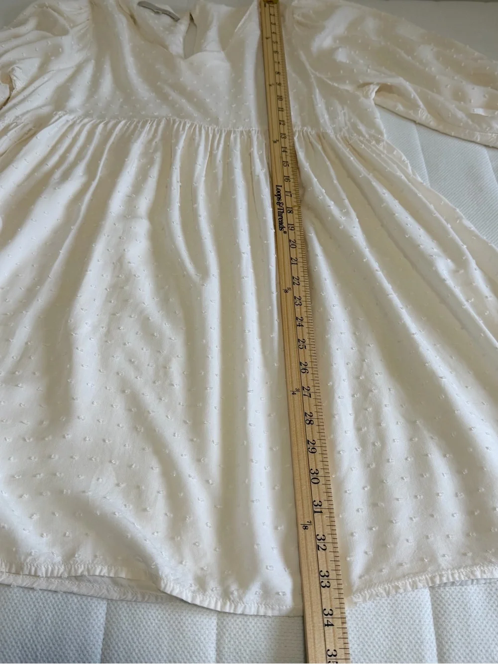Monk & Lou Cream Swiss Dot Babydoll Dress V-Neck Balloon Sleeve Boho Ivory Small - Picture 8 of 8